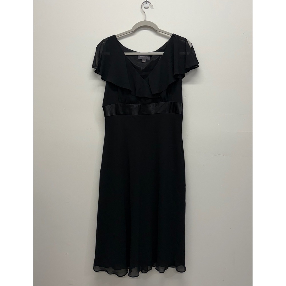 Liz Claiborne Black Chiffon Flutter Sleeve Satin Empire Waistband Dress Size 14